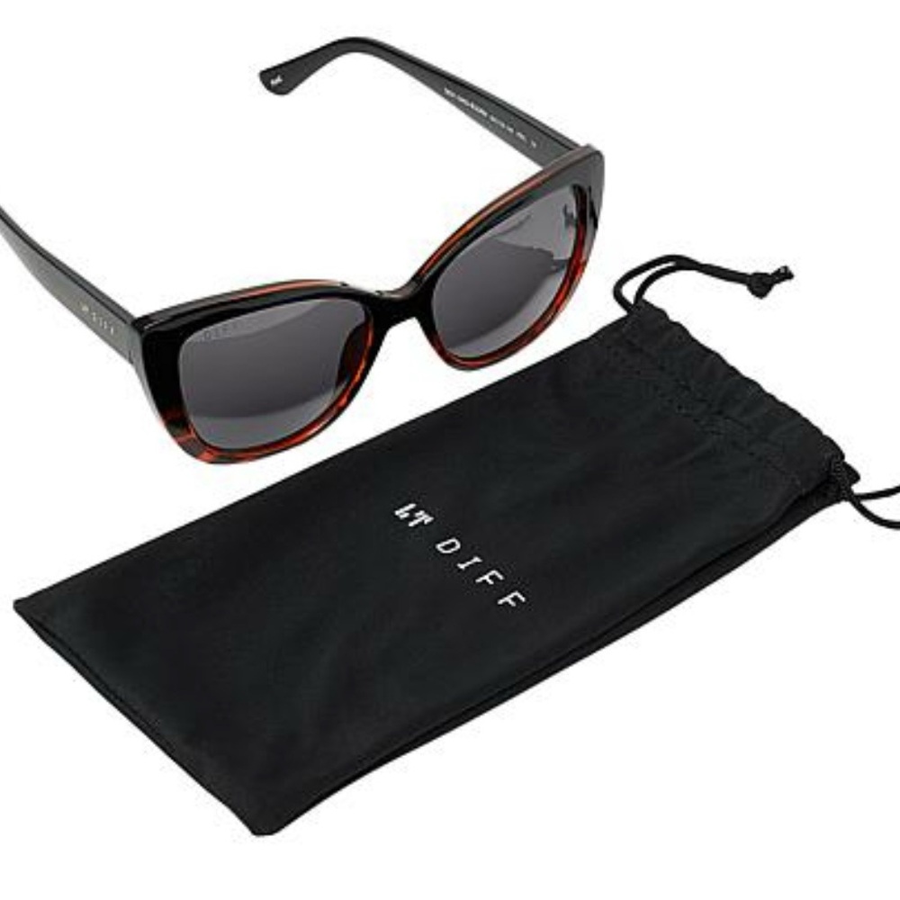 NWOT Diff Eyewear Rae Cat-Eye Sunglasses and Cloth case Black/Tortoise UVA/UVB